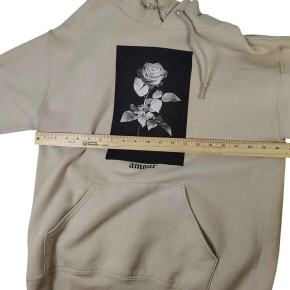 Bowery Supply Co Amour Hoodie Mens Medium Beige Graphic Rose Pullover Sweatshirt - Picture 5 of 8